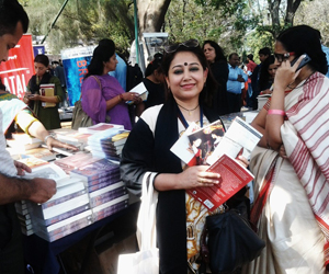 At the Hyderabad Lit fest Jan 2015 with her books.
