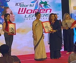 Receiving the Global Women Leaders Award at the 10th World Women Leadership Congress (Feb 2023)